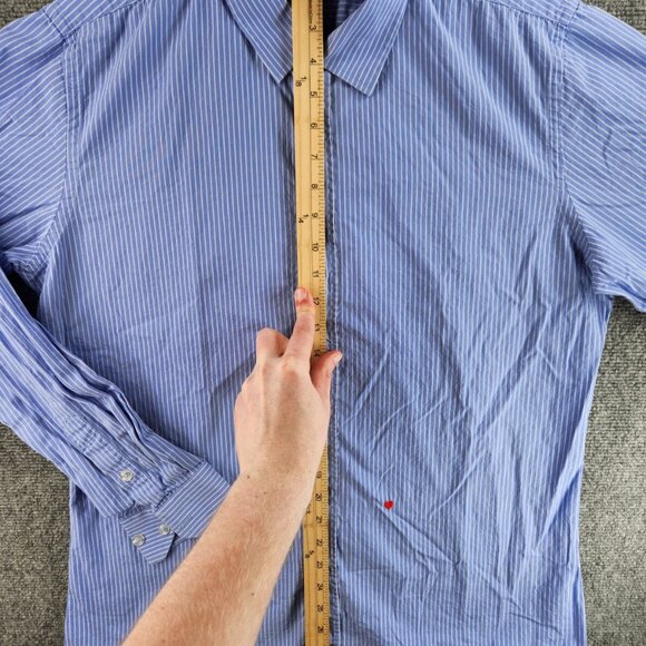 Love Moschino Button Up Shirt Long Sleeve Blue Striped Size 16.5 Designer Heart - Picture 11 of 16